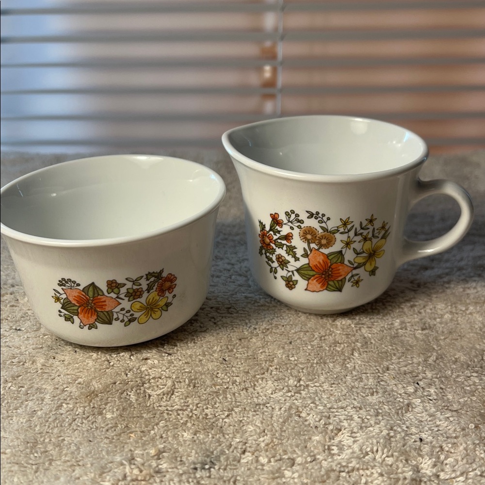 Vtg‎ Corelle Indian Summer Wildflower Floral Fall Cream And Sugar Set